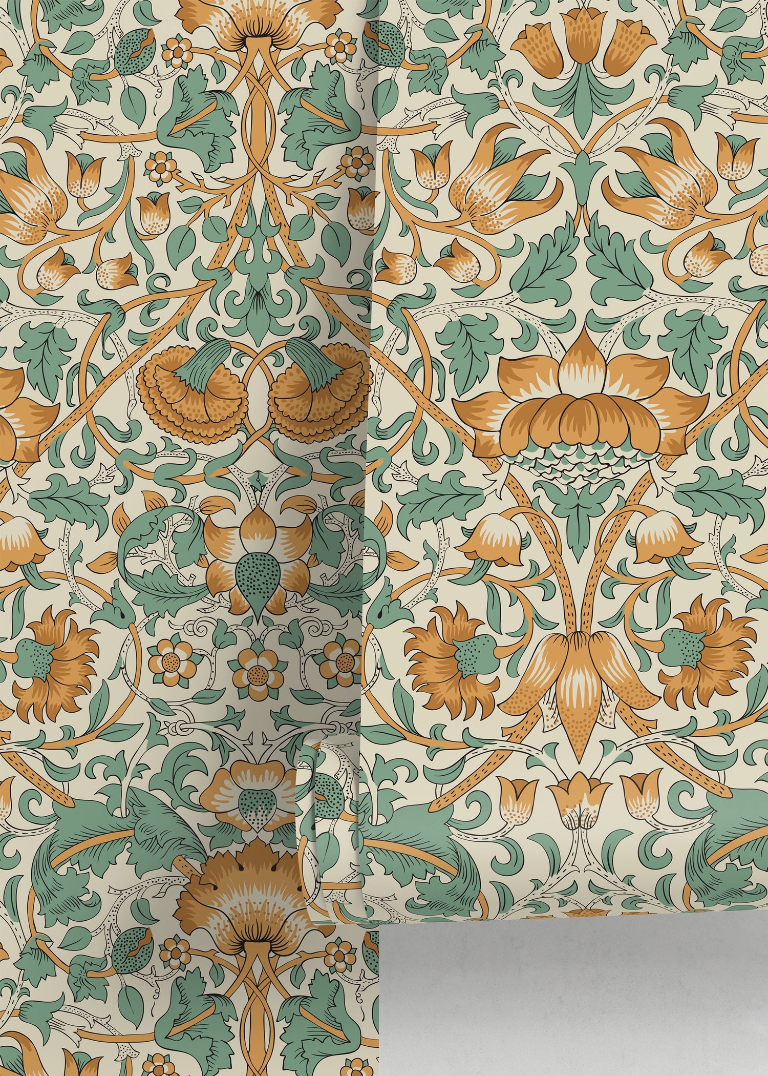 Orange and Green Vintage Wallpaper / Peel and Stick Wallpaper Removable Wallpaper Home Decor Wall Art Wall Decor Room Decor - D522