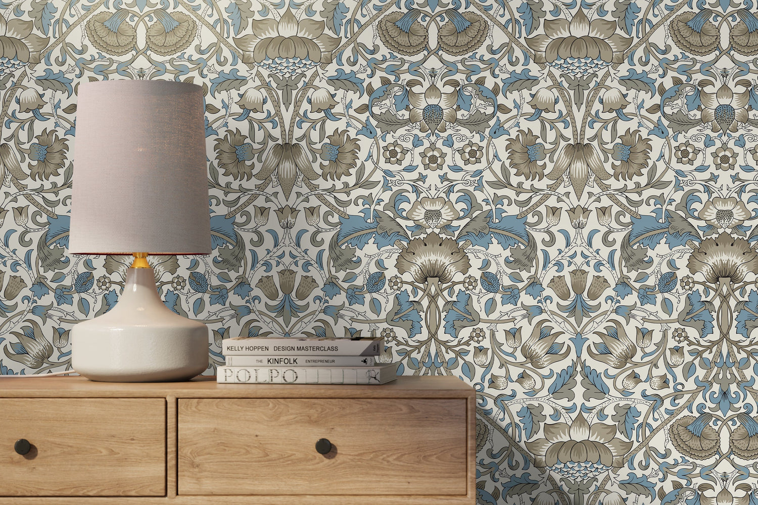 Gray Floral Vintage Wallpaper / Peel and Stick Wallpaper Removable Wallpaper Home Decor Wall Art Wall Decor Room Decor - D523