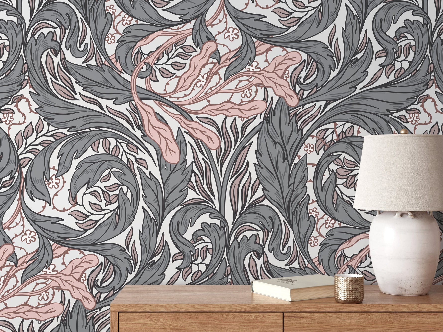 Gray Vintage Garden Wallpaper / Peel and Stick Wallpaper Removable Wallpaper Home Decor Wall Art Wall Decor Room Decor - D524