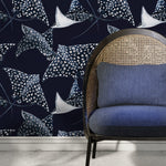 Navy Stingray Wallpaper / Peel and Stick Wallpaper Removable Wallpaper Home Decor Wall Art Wall Decor Room Decor - D542