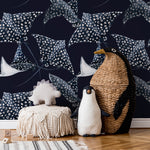 Navy Stingray Wallpaper / Peel and Stick Wallpaper Removable Wallpaper Home Decor Wall Art Wall Decor Room Decor - D542