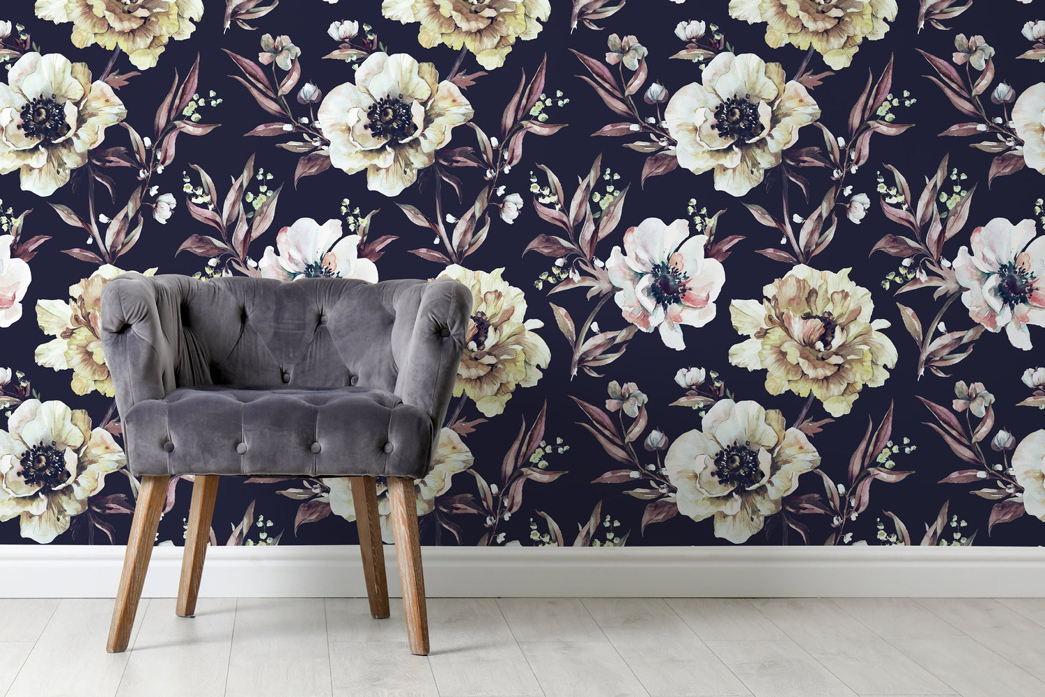 Vintage Flowers Wallpaper / Peel and Stick Wallpaper Removable Wallpaper Home Decor Wall Art Wall Decor Room Decor - D548