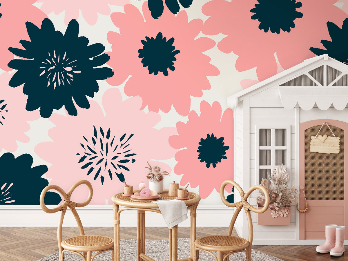 Flat Flowers Wallpaper - Removable Wallpaper Peel and Stick Wallpaper Wall Paper - B374