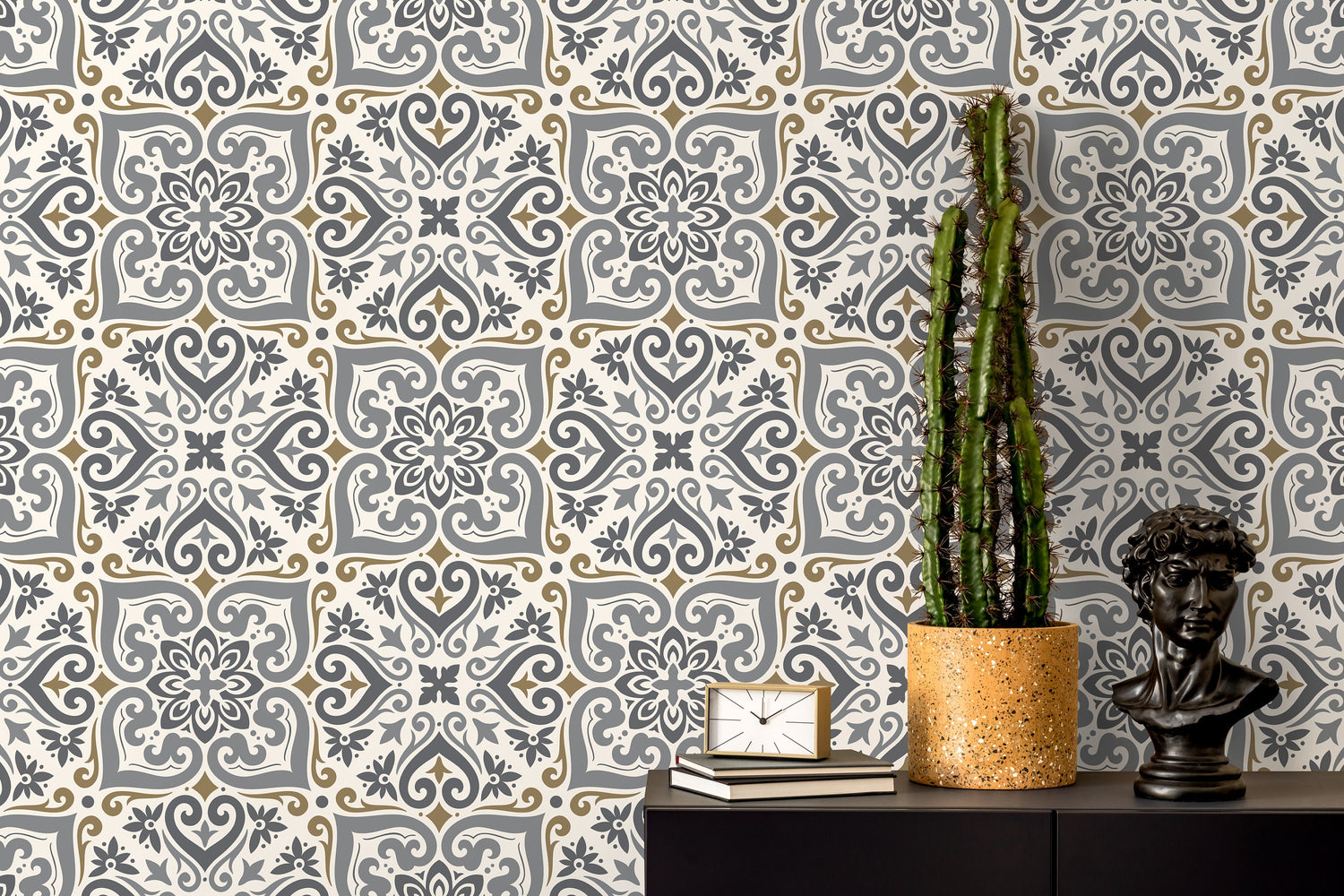 Taupe Grey Morrocan Tile Wallpaper / Peel and Stick Wallpaper Removable Wallpaper Home Decor Wall Art Wall Decor Room Decor - D164