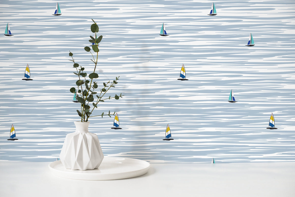 Nautical Sailboat Wallpaper / Peel and Stick Wallpaper Removable Wallpaper Home Decor Wall Art Wall Decor Room Decor - D480