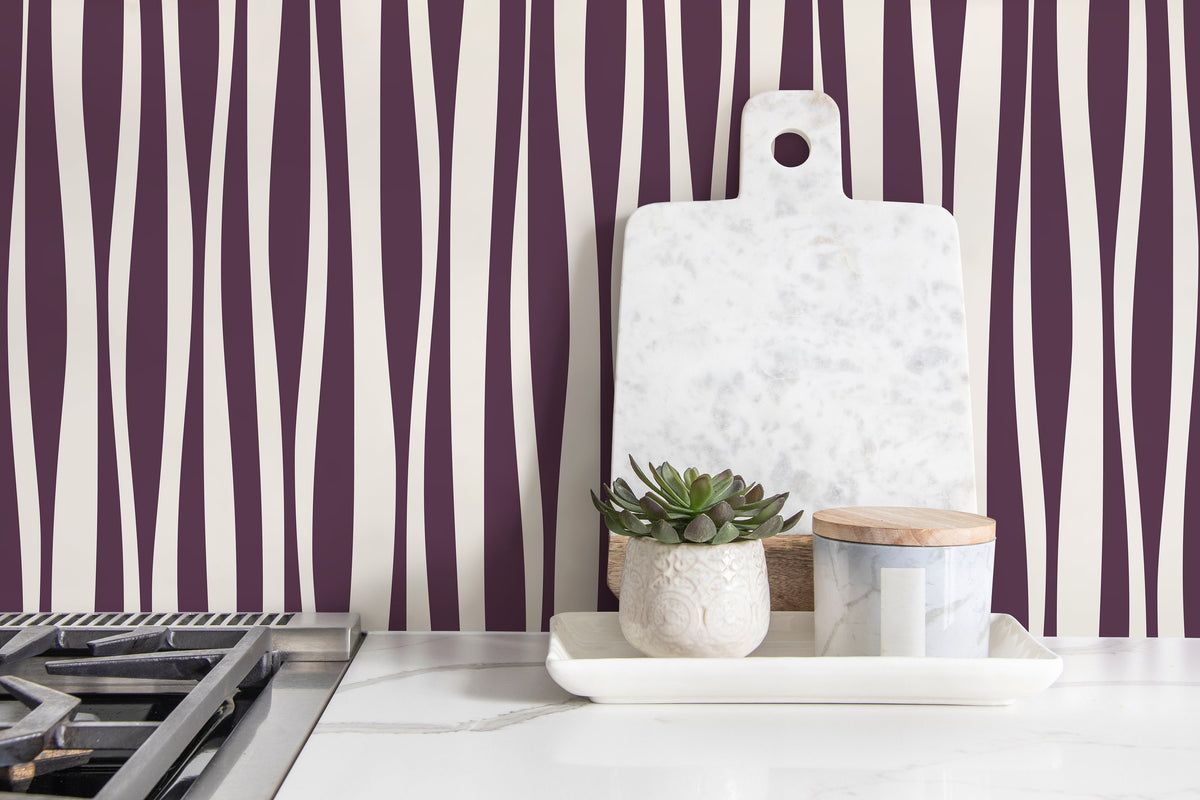 Purple Abstract Striped Wallpaper / Peel and Stick Wallpaper Removable Wallpaper Home Decor Wall Art Wall Decor Room Decor - D485