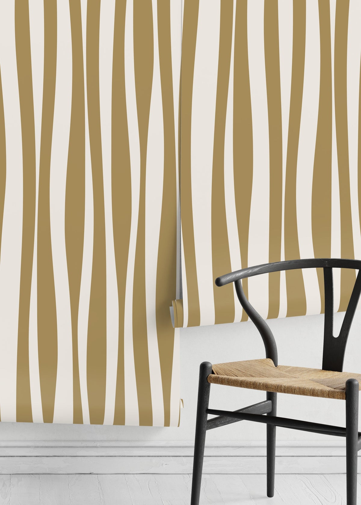 Mustard Abstract Striped Wallpaper / Peel and Stick Wallpaper Removable Wallpaper Home Decor Wall Art Wall Decor Room Decor - D486