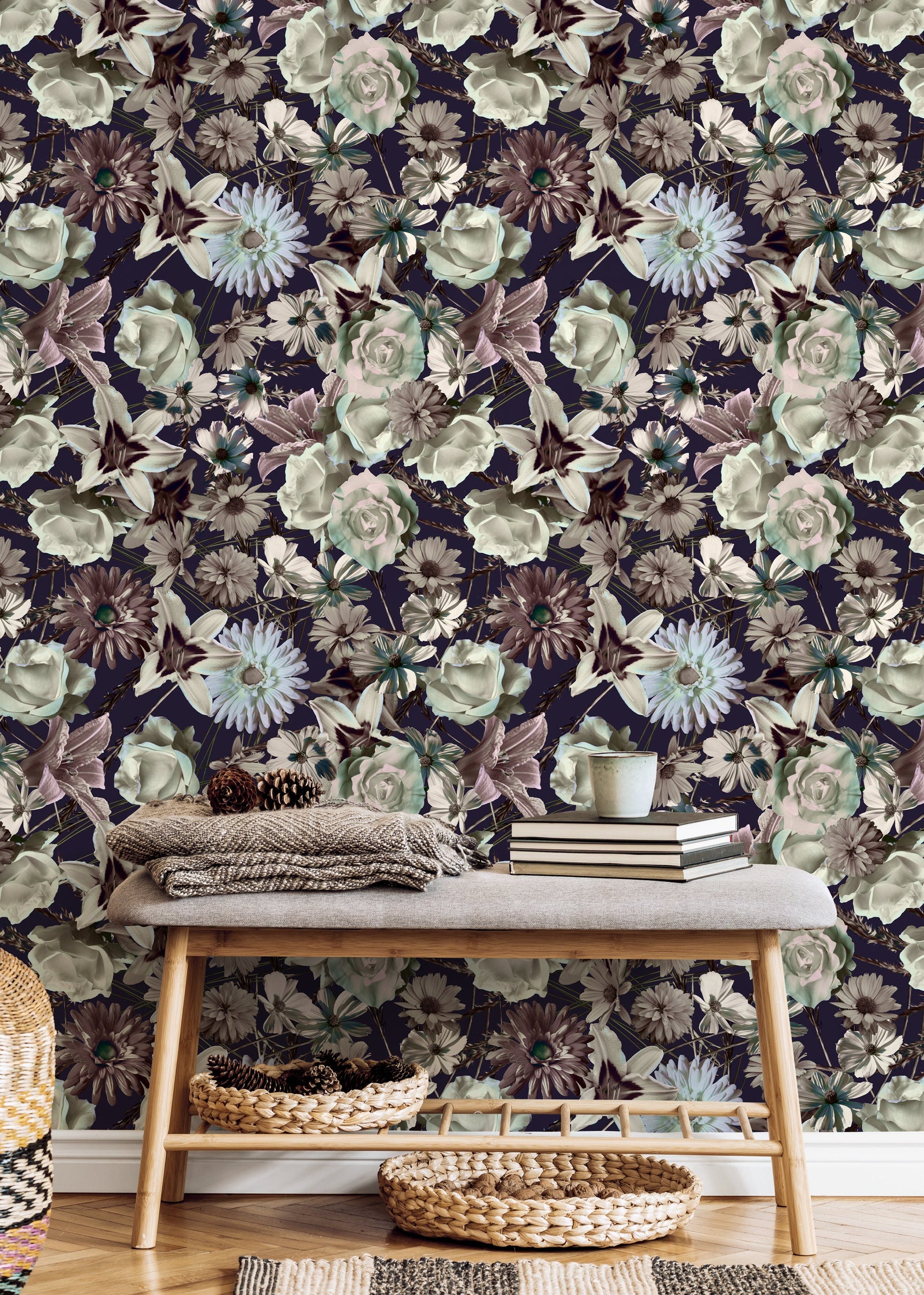 Removable Wallpaper Peel and Stick Wallpaper Wall Paper Wall Mural - Bohemian Floral Wallpaper - B558