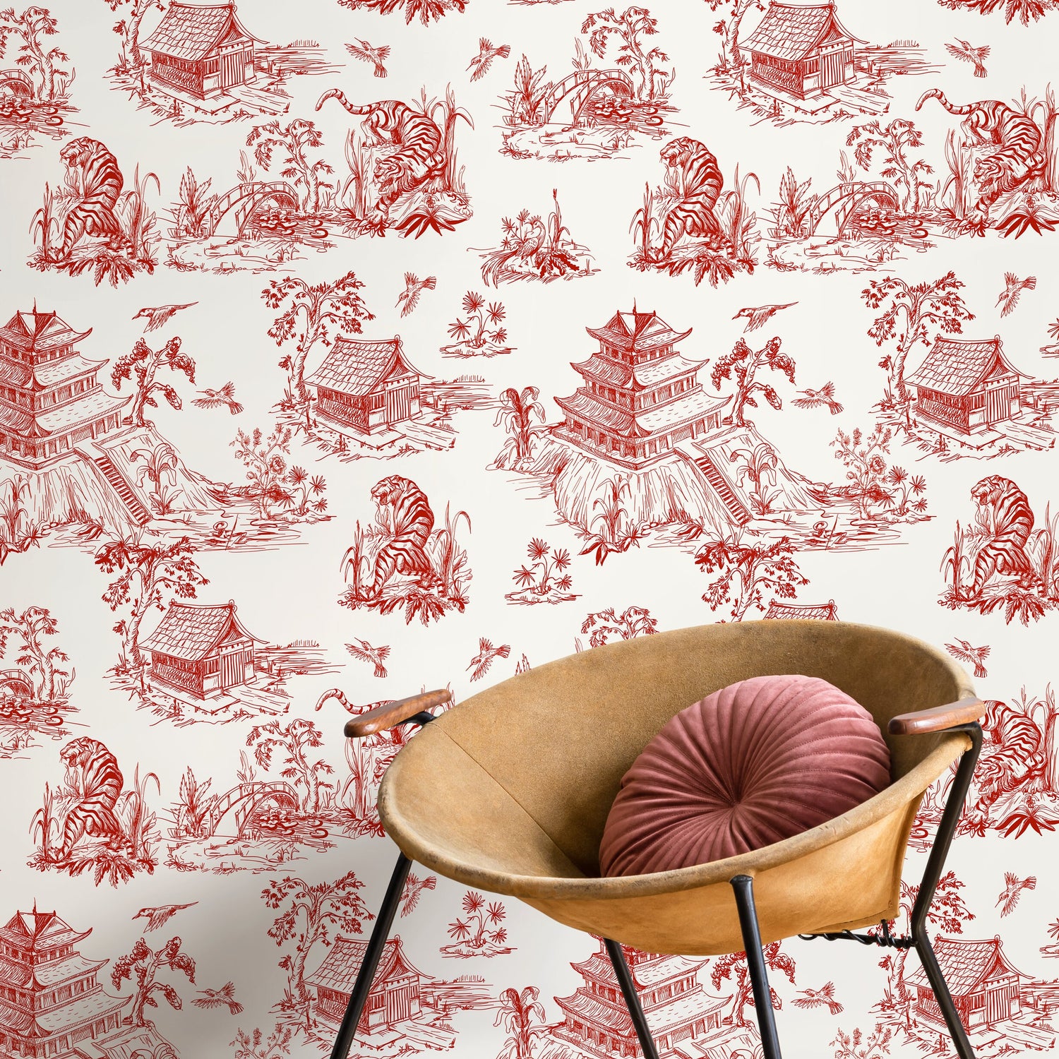 Wall Decor Wallpaper Peel and Stick Wallpaper Removable Wallpaper Home Decor Wall Art Room Decor / Red Chinese Wallpaper - C105