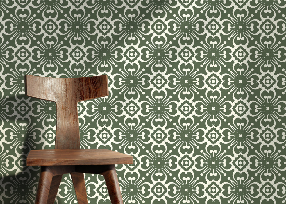 Green Modern Tile Wallpaper / Peel and Stick Wallpaper Removable Wallpaper Home Decor Wall Art Wall Decor Room Decor - D179