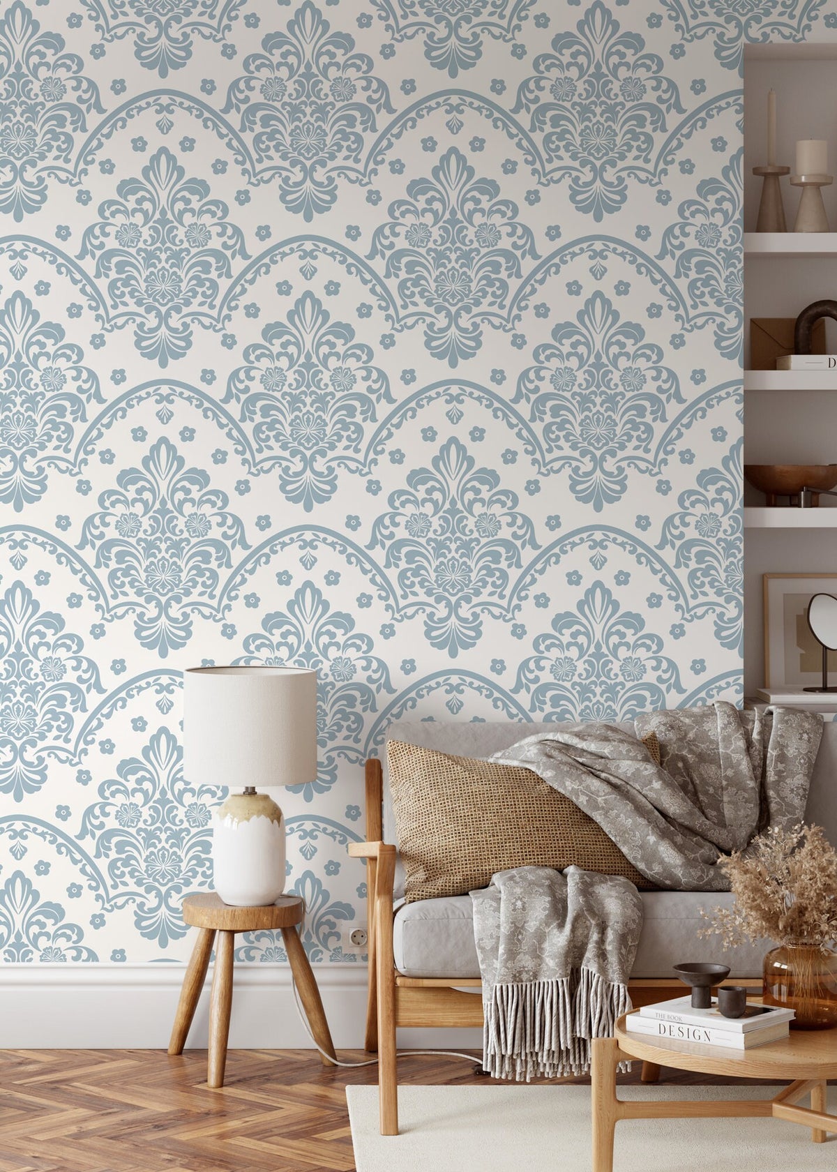 Light Blue Vintage Wallpaper / Peel and Stick Wallpaper Removable Wallpaper Home Decor Wall Art Wall Decor Room Decor - D198