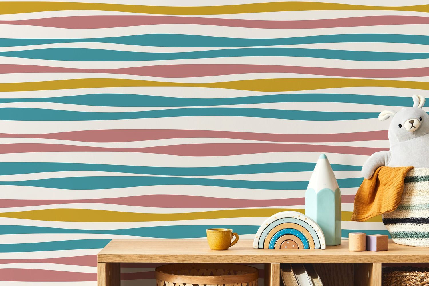 Colorful Abstract Striped Wallpaper / Peel and Stick Wallpaper Removable Wallpaper Home Decor Wall Art Wall Decor Room Decor - D490