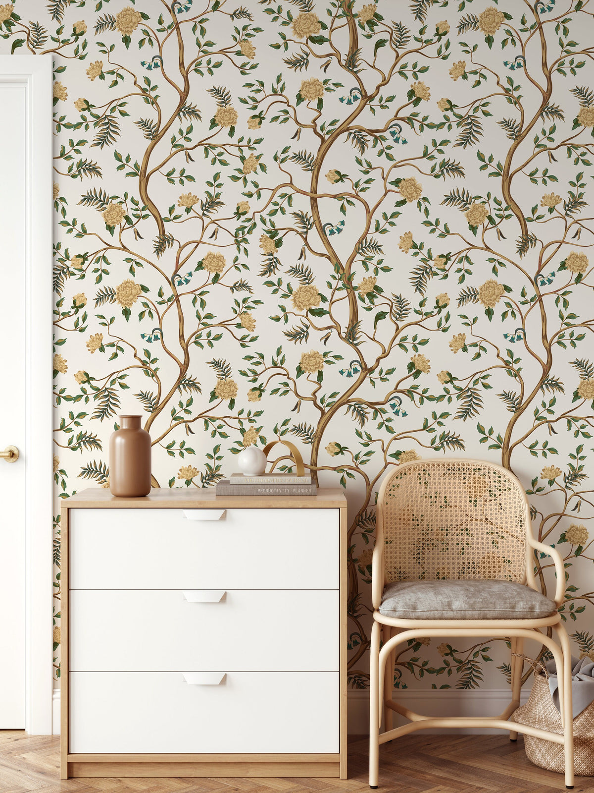 Floral Chinoiserie Wallpaper / Peel and Stick Wallpaper Removable Wallpaper Home Decor Wall Art Wall Decor Room Decor - D503