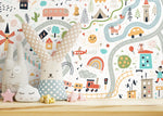 Colorful Town Map Wallpaper / Peel and Stick Wallpaper Removable Wallpaper Home Decor Wall Art Wall Decor Room Decor - D504