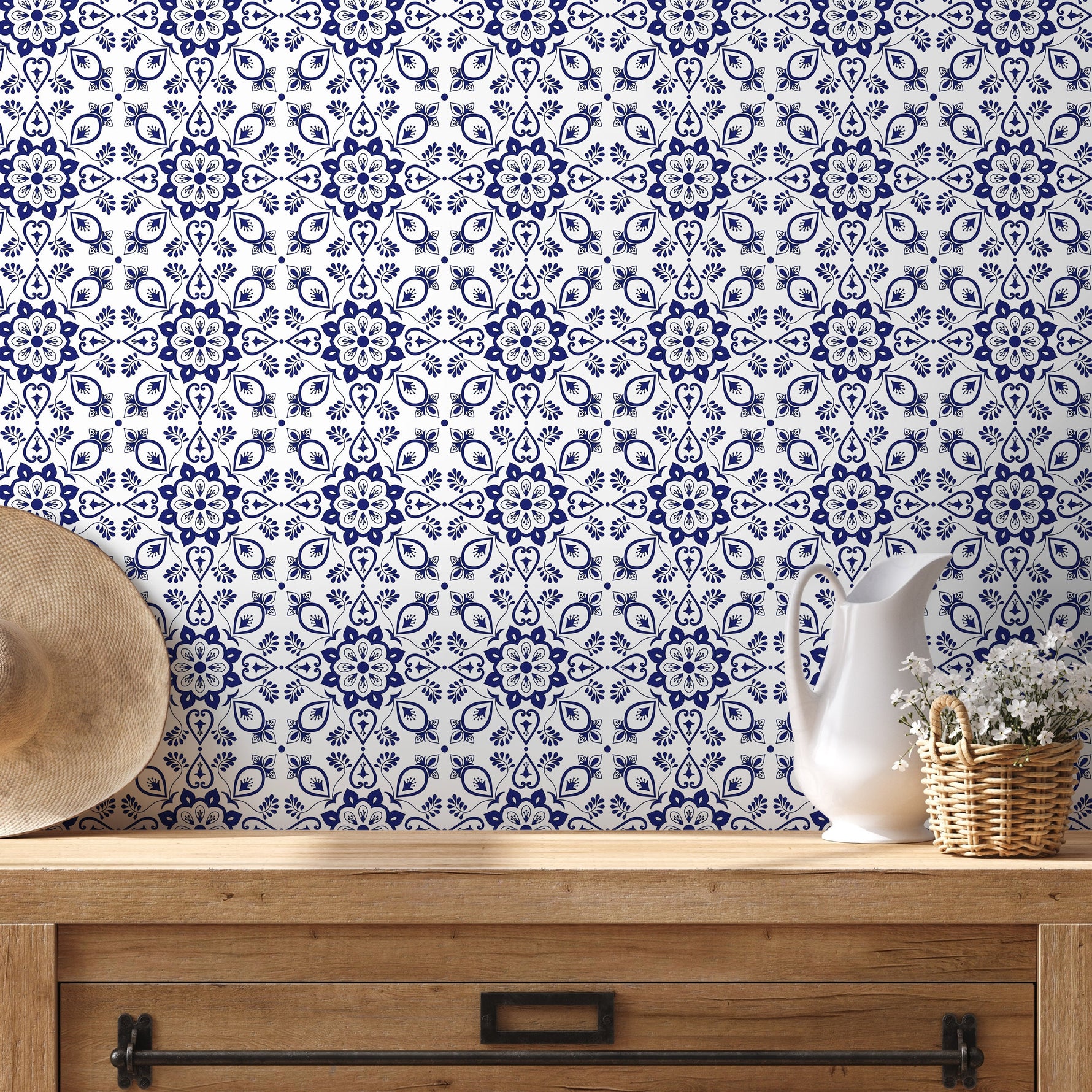 Ornamental Flowers Wallpaper - Removable Wallpaper Peel and Stick Wallpaper Wall Paper - C299