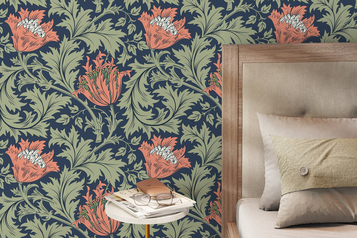 Floral William Morris Wallpaper / Peel and Stick Wallpaper Removable Wallpaper Home Decor Wall Art Wall Decor Room Decor - D514