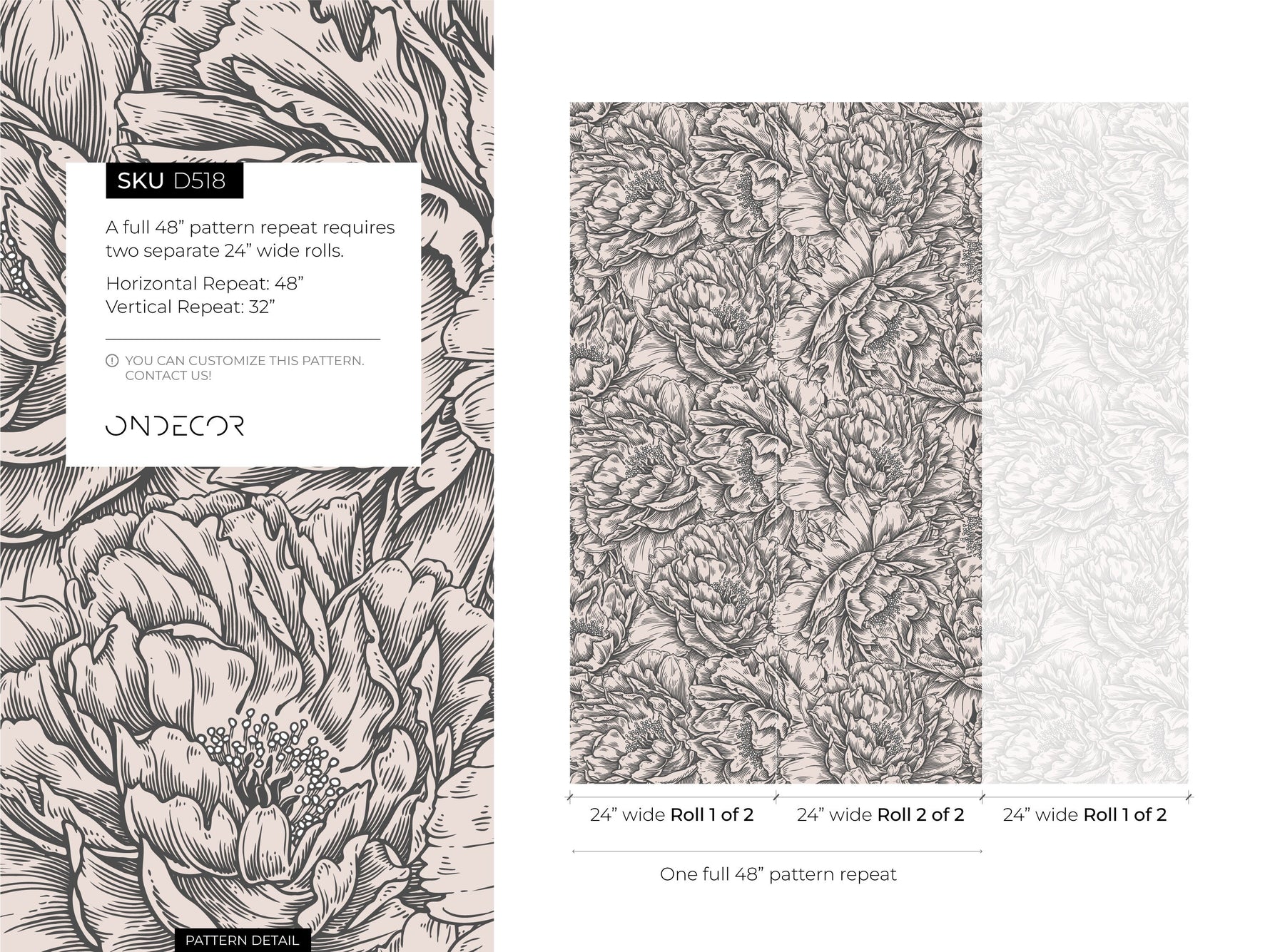 Elegant Peony Sketch Wallpaper - D518