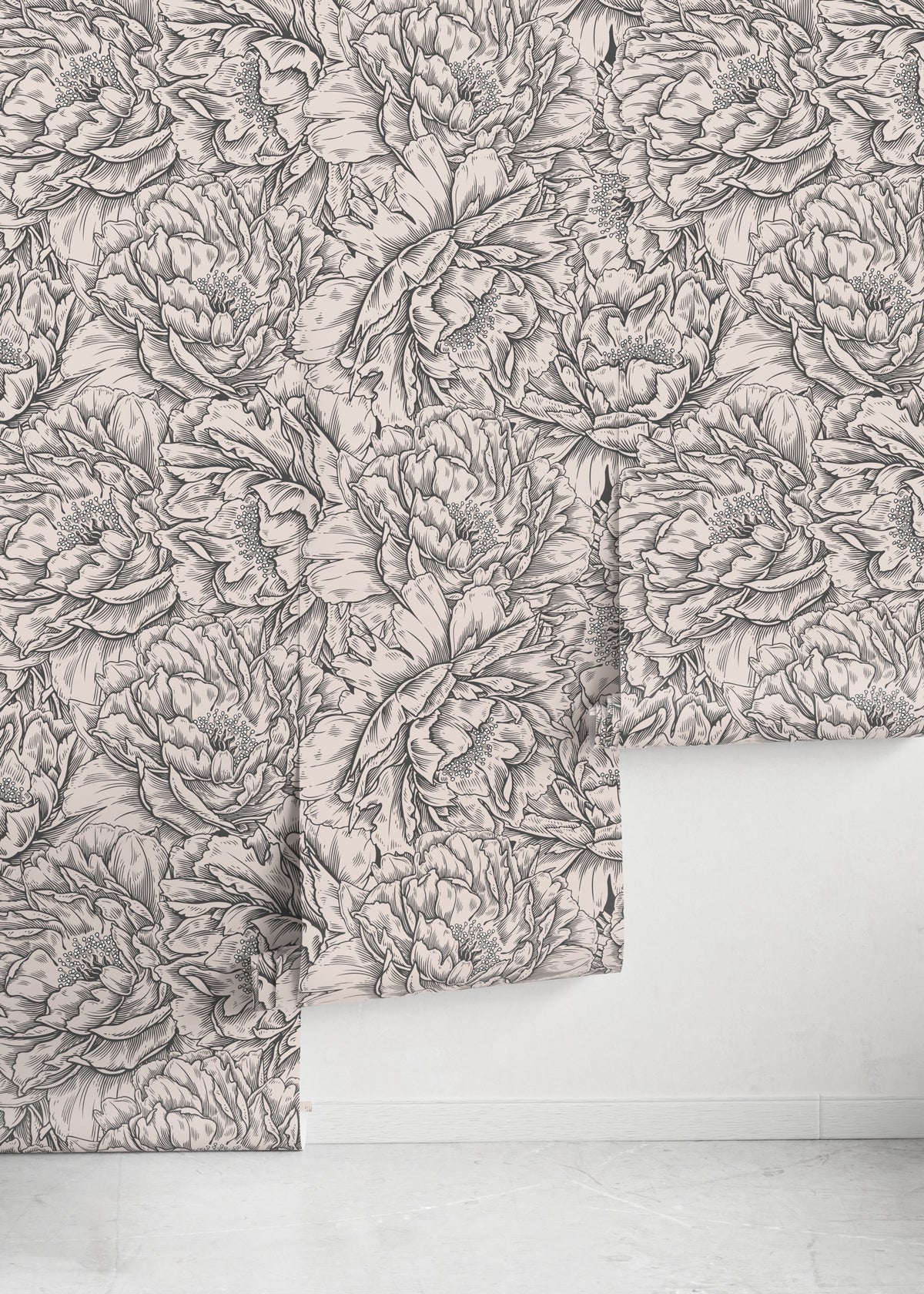 Elegant Peony Sketch Wallpaper - D518