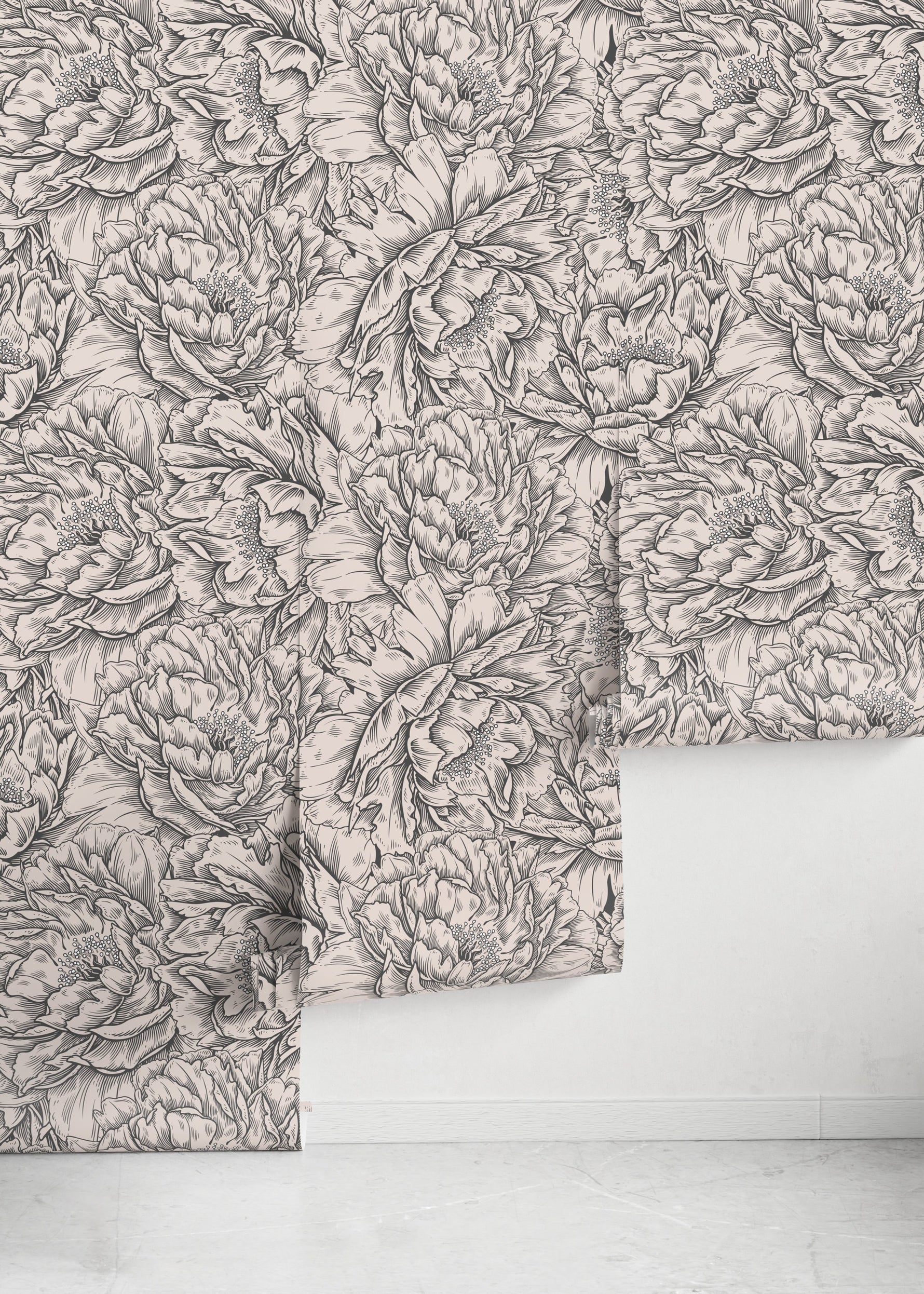 Elegant Peony Sketch Wallpaper - D518