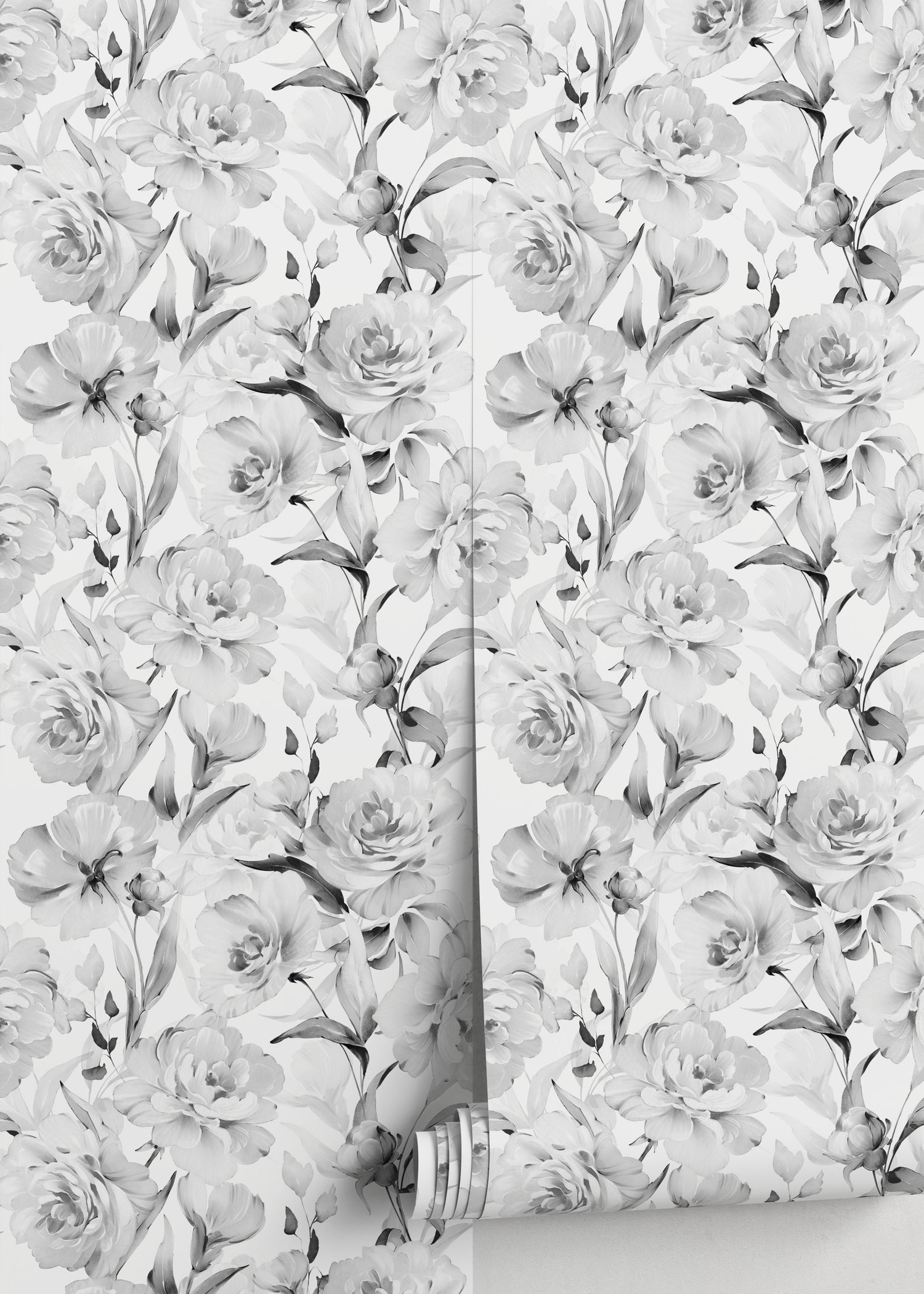 Gray Vintage Peony Wallpaper / Peel and Stick Wallpaper Removable Wallpaper Home Decor Wall Art Wall Decor Room Decor - D529