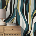 Contemporary art Wallpaper Abstract Waves Wallpaper Peel and Stick and Traditional Wallpaper - D615