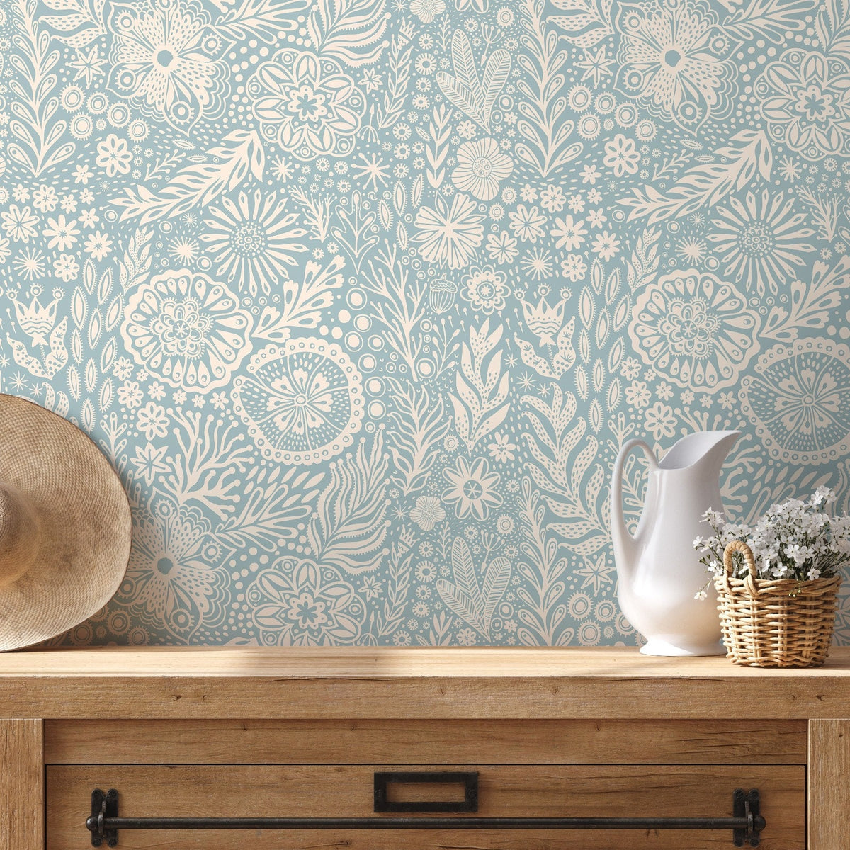 Wallpaper Peel and Stick Wallpaper Removable Wallpaper Home Decor Wall Art Wall Decor Room Decor / Floral Blue Wallpaper - C435