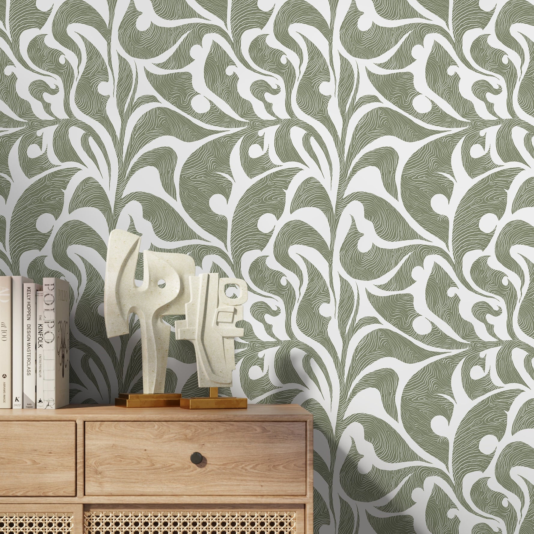 Green Vintage Wallpaper / Peel and Stick Wallpaper Removable Wallpaper Home Decor Wall Art Wall Decor Room Decor - C622