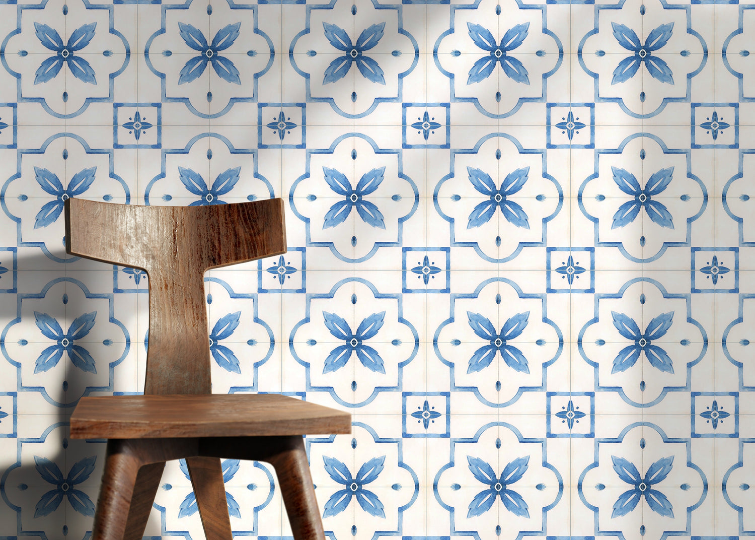 Blue Morrocan Tile Wallpaper / Peel and Stick Wallpaper Removable Wallpaper Home Decor Wall Art Wall Decor Room Decor - D535