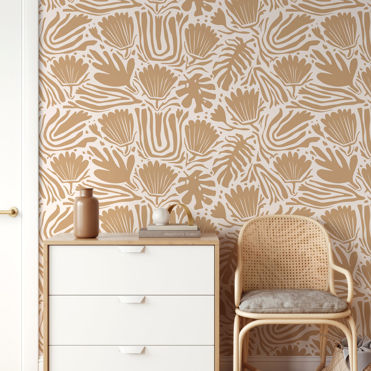 Yellow Floral Abstract Wallpaper Modern Wallpaper Peel and Stick and Traditional Wallpaper - D659