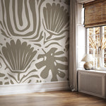 Beige Floral Abstract Wallpaper Large Modern Mural Peel and Stick and Traditional Wallpaper - D663