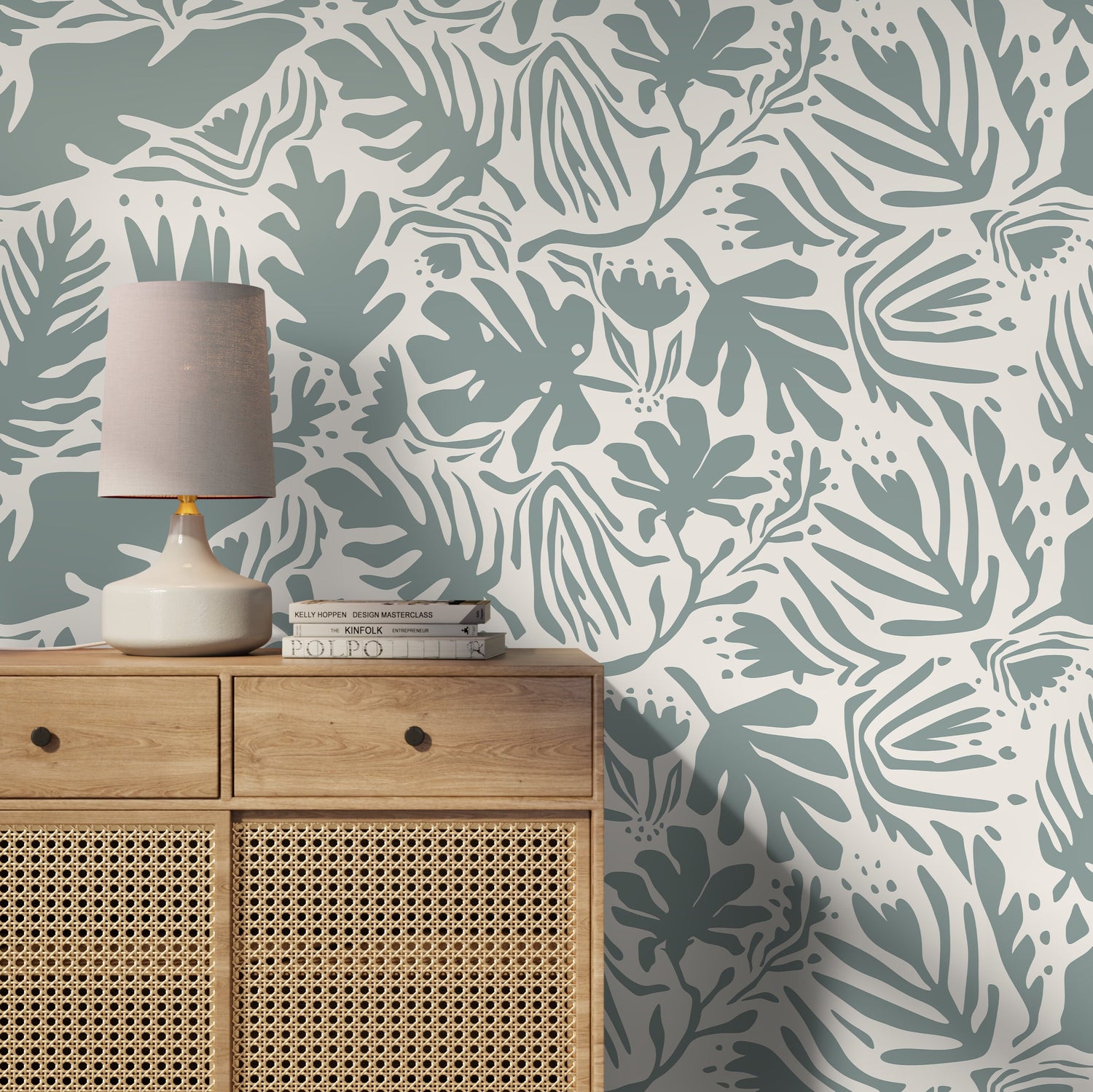 Light Green Leaf Abstract Wallpaper Boho Wallpaper Peel and Stick and Traditional Wallpaper - D664