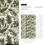 Dark Green Leaf Abstract Wallpaper Boho Wallpaper Peel and Stick and Traditional Wallpaper - D667