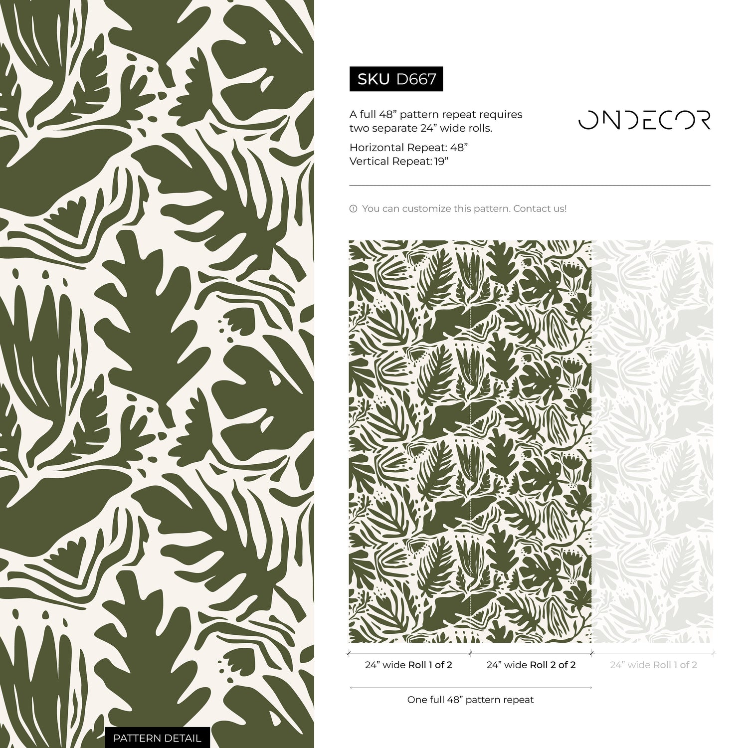 Dark Green Leaf Abstract Wallpaper Boho Wallpaper Peel and Stick and Traditional Wallpaper - D667