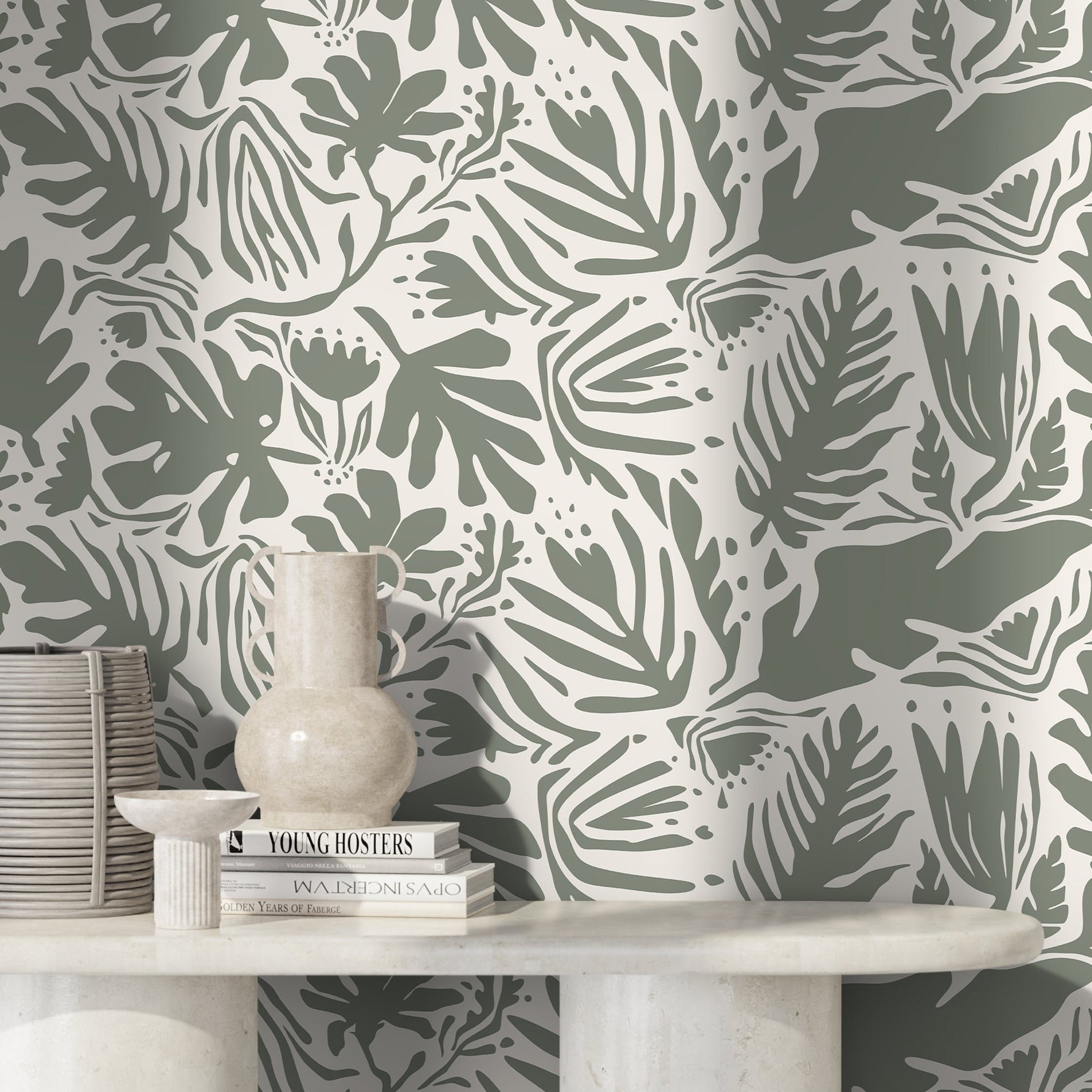 Leaf Abstract Wallpaper Boho Wallpaper Peel and Stick and Traditional Wallpaper - D668