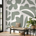 Light Green Abstract Wallpaper Boho Floral Mural Peel and Stick and Traditional Wallpaper - D672