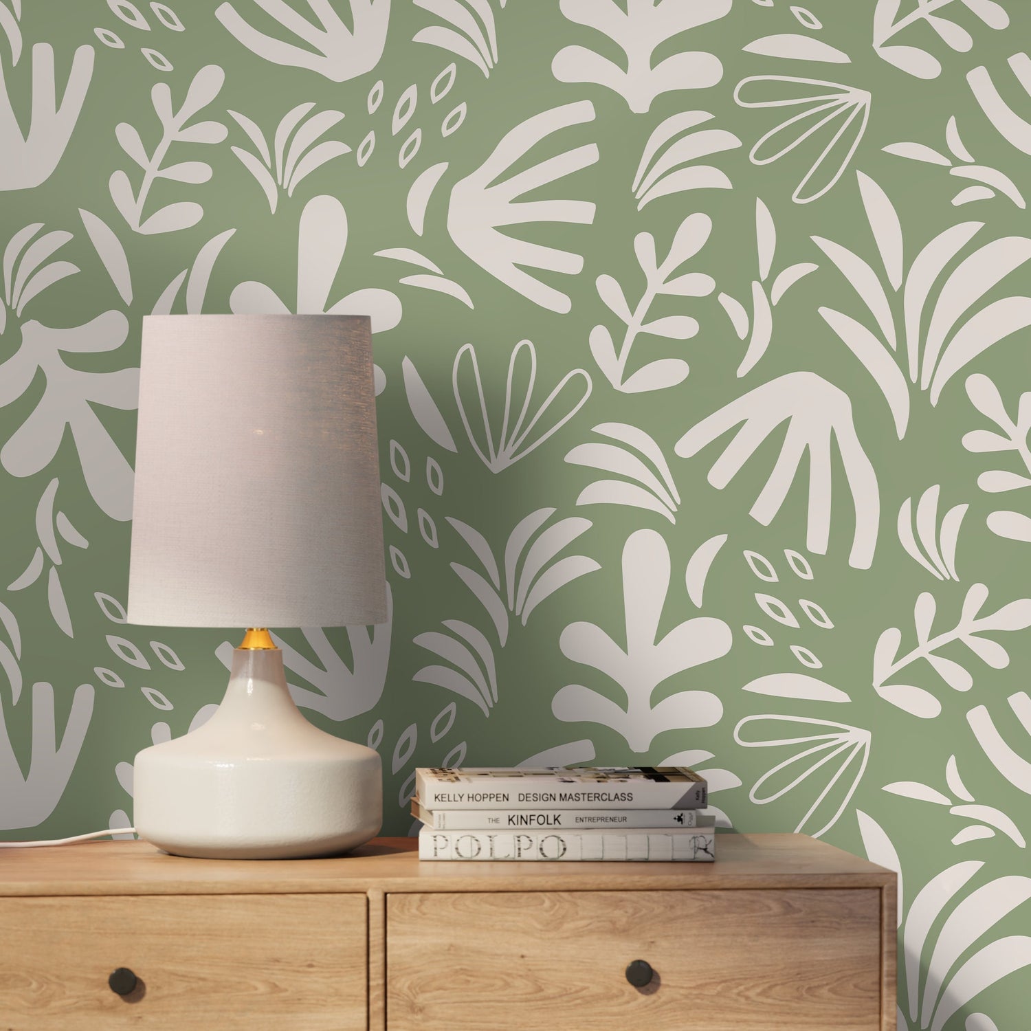 Light Green Abstract Garden Wallpaper Boho Wallpaper Peel and Stick and Traditional Wallpaper - D676