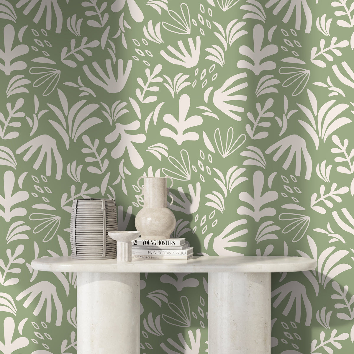 Light Green Abstract Garden Wallpaper Boho Wallpaper Peel and Stick and Traditional Wallpaper - D676