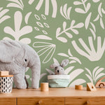 Light Green Abstract Garden Wallpaper Boho Wallpaper Peel and Stick and Traditional Wallpaper - D676