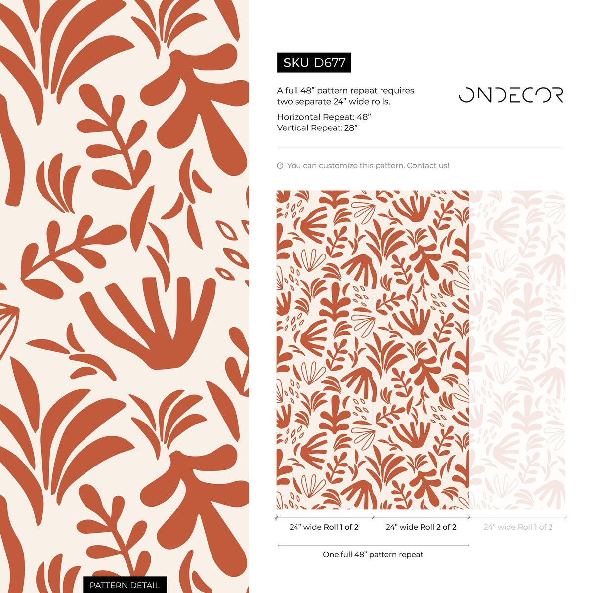 Orange Abstract Garden Wallpaper Boho Wallpaper Peel and Stick and Traditional Wallpaper - D677