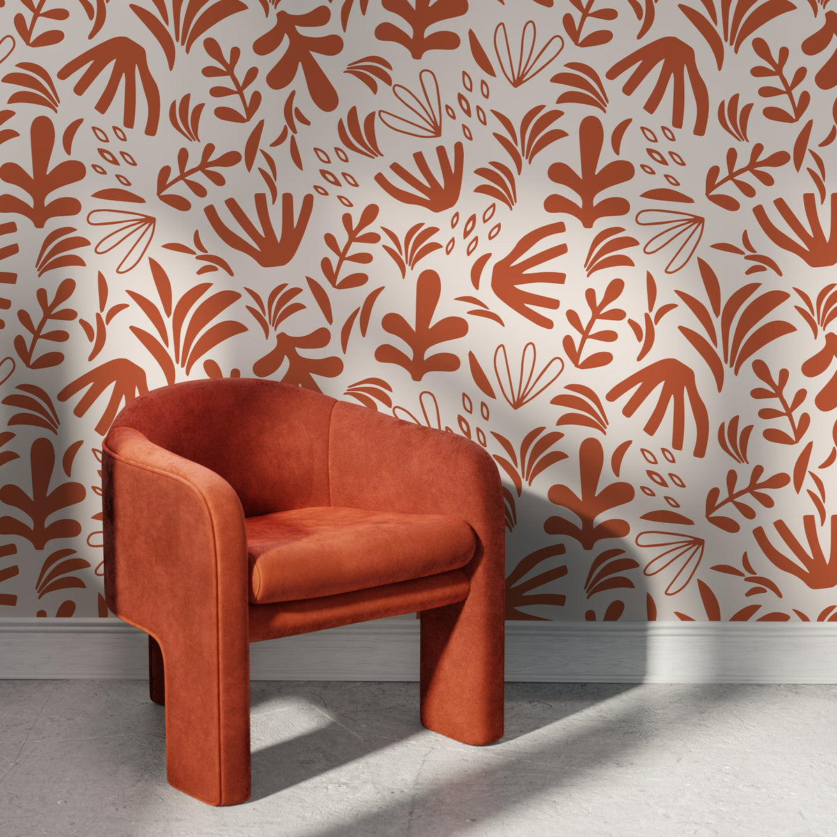 Orange Abstract Garden Wallpaper Boho Wallpaper Peel and Stick and Traditional Wallpaper - D677