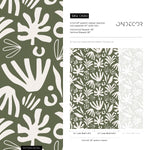 Green Abstract Garden Wallpaper Boho Wallpaper Peel and Stick and Traditional Wallpaper - D680