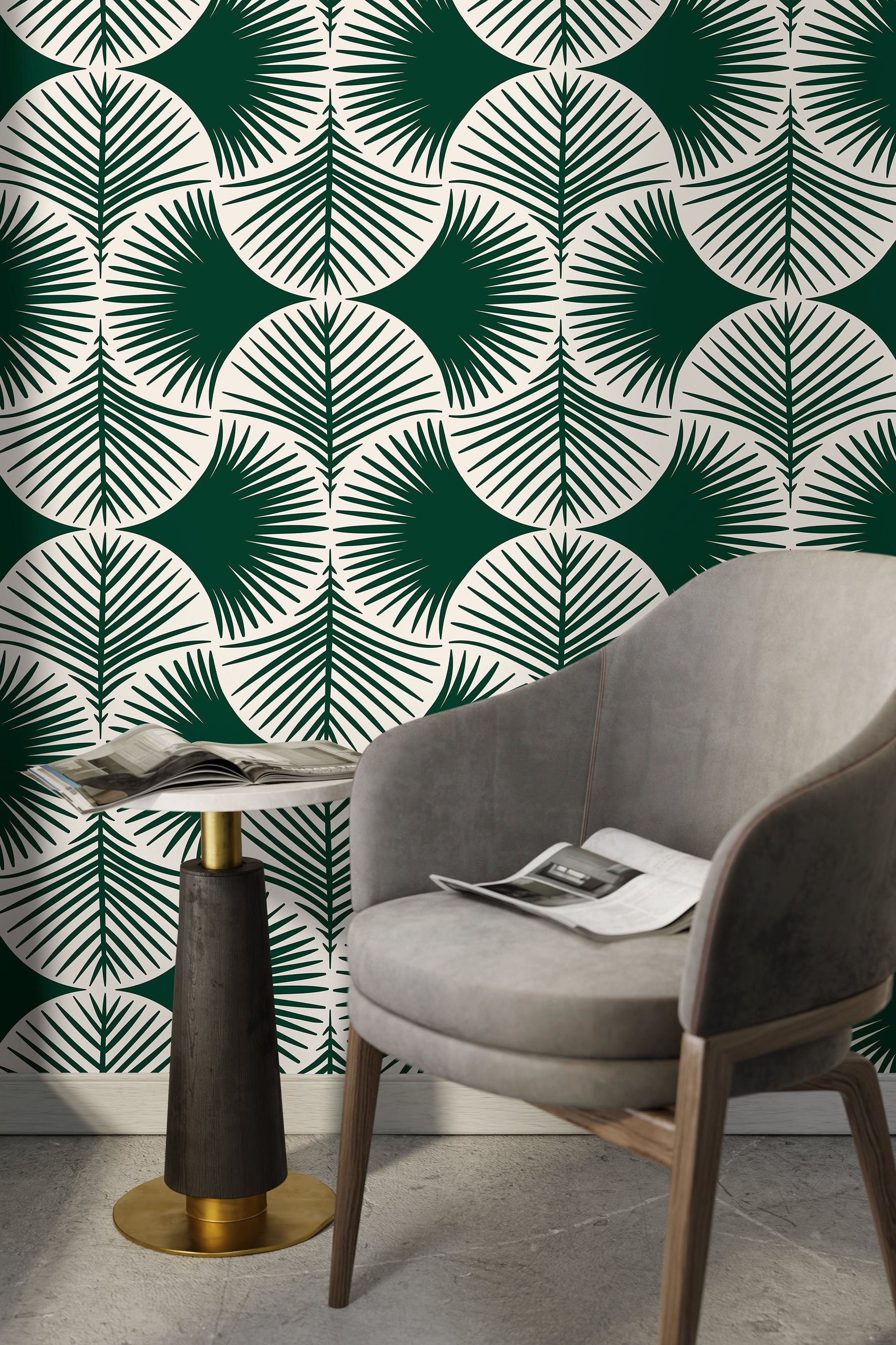 Green Modern Palms Wallpaper / Peel and Stick Wallpaper Removable Wallpaper Home Decor Wall Art Wall Decor Room Decor - C688