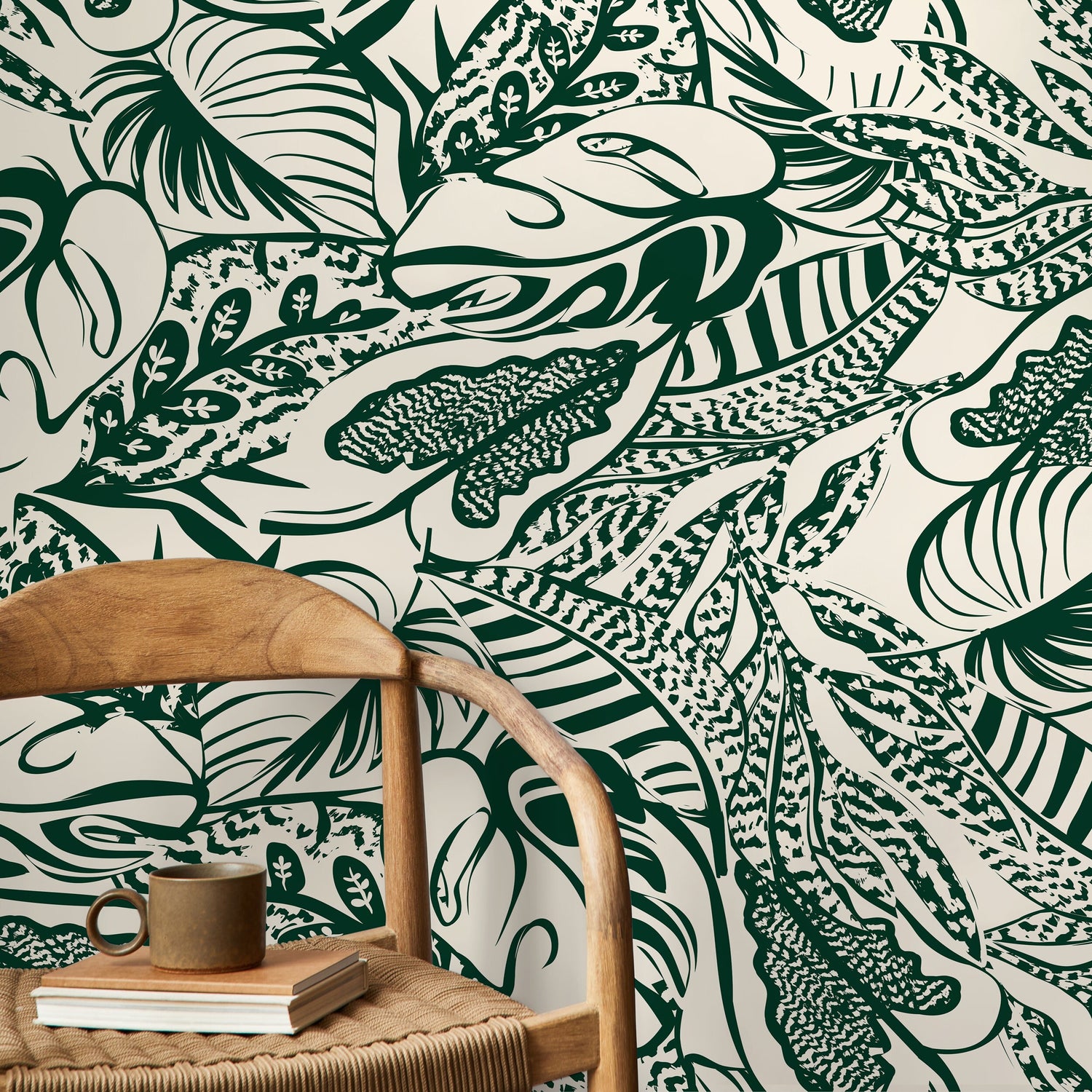 Green Leaf Abstract Wallpaper / Peel and Stick Wallpaper Removable Wallpaper Home Decor Wall Art Wall Decor Room Decor - C706