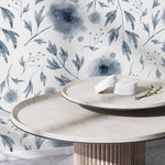 Removable Wallpaper Peel and Stick Wallpaper Wall Paper / Blue Flowers Watercolor - X125