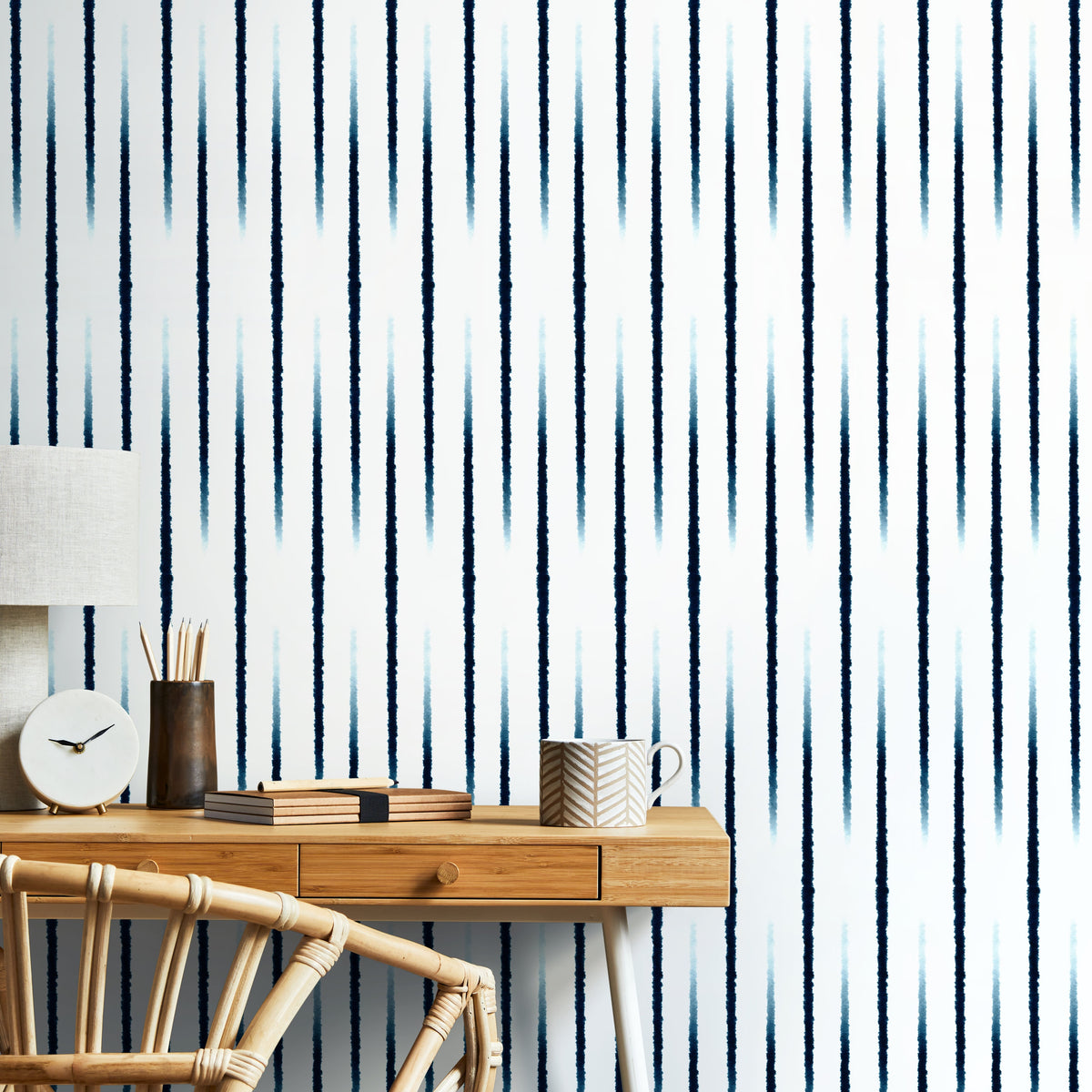 Wallpaper Peel and Stick Wallpaper Removable Wallpaper Home Decor Wall Art Wall Decor Room Decor / Navy Minimalist Lines Wallpaper - X141