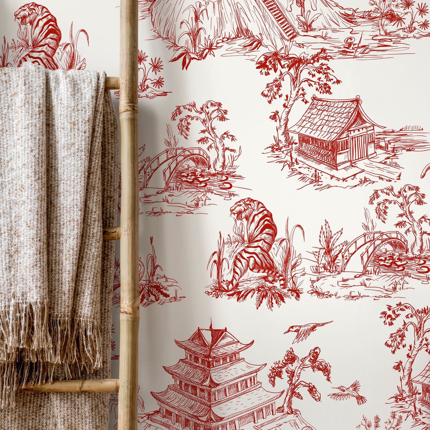 Wall Decor Wallpaper Peel and Stick Wallpaper Removable Wallpaper Home Decor Wall Art Room Decor / Red Chinese Wallpaper - C105