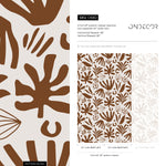 Brown Abstract Leaf Wallpaper Boho Wallpaper Peel and Stick and Traditional Wallpaper - D682