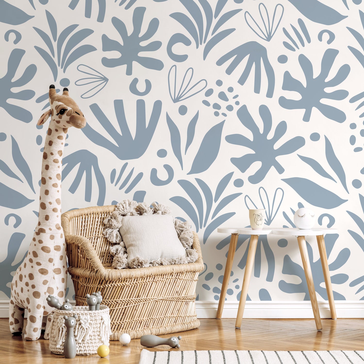 Light Blue Abstract Leaf Wallpaper Boho Wallpaper Peel and Stick and Traditional Wallpaper - D683