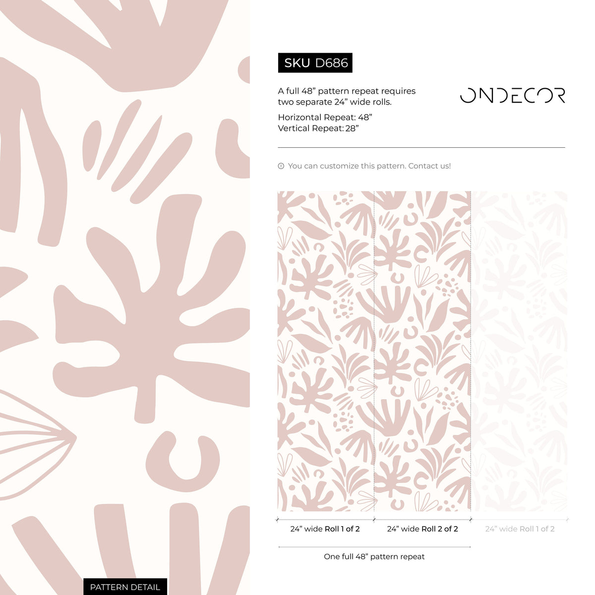 Pink Abstract Leaf Wallpaper Boho Wallpaper Peel and Stick and Traditional Wallpaper - D686