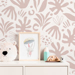 Pink Abstract Leaf Wallpaper Boho Wallpaper Peel and Stick and Traditional Wallpaper - D686